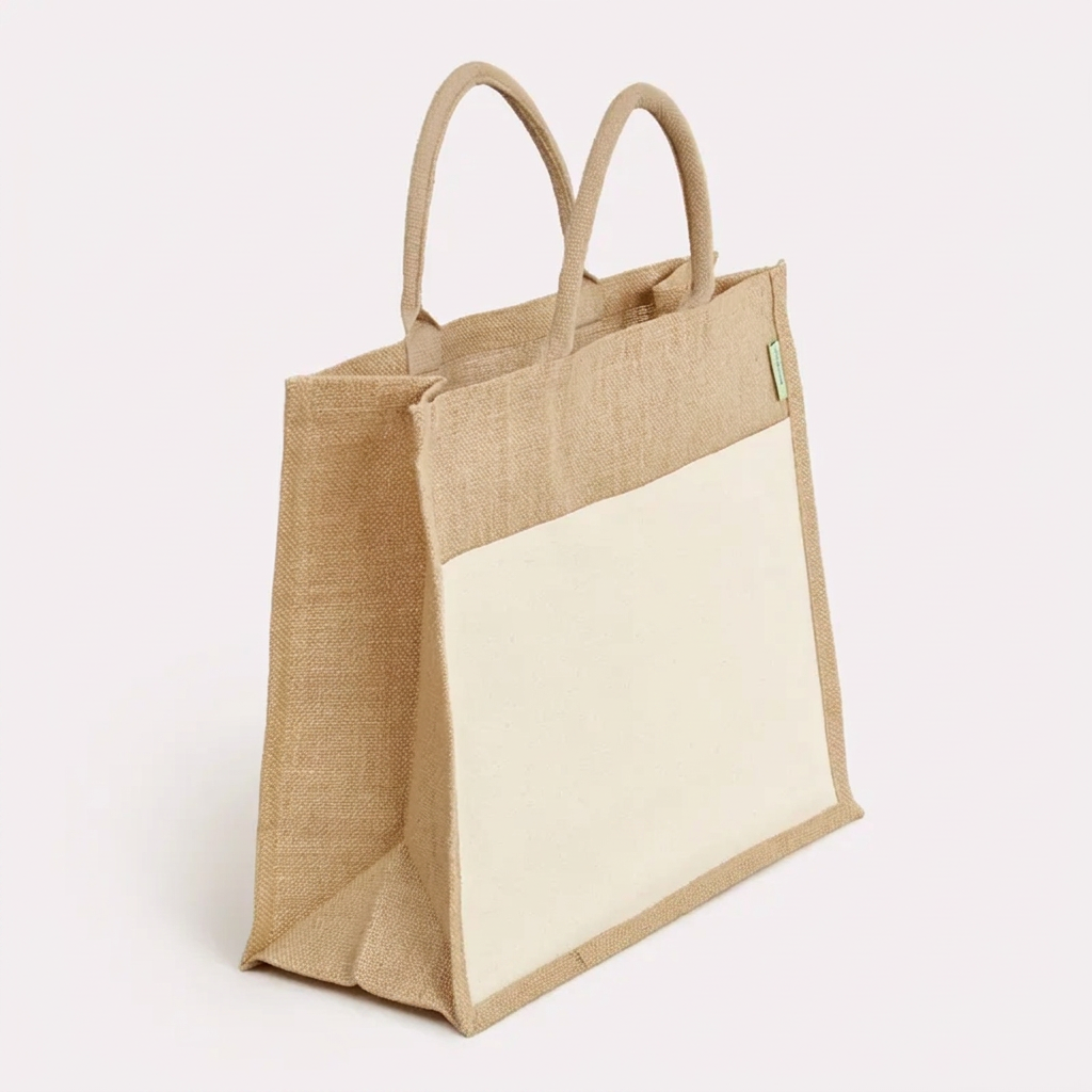 Sac En Jute Avec Poche Avant En Toile