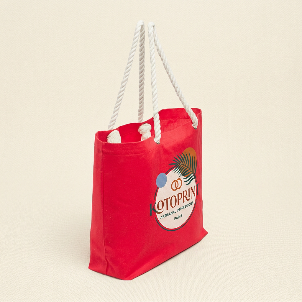 Sac De Plage En Coton Avec Anses En Corde